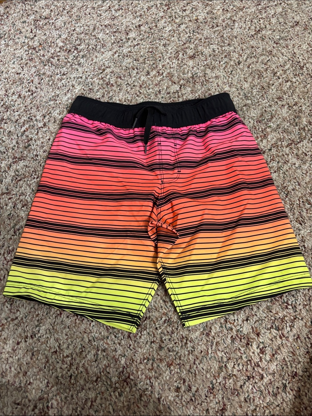 Hurley 5/6 Neon Ombre Stripe swim trunks in Pink, Orange, Yellow